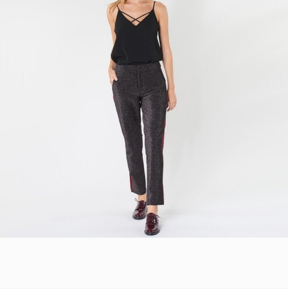 NWT Scotch & Soda black sparkly velvet stripe pants - Picture 5 of 10